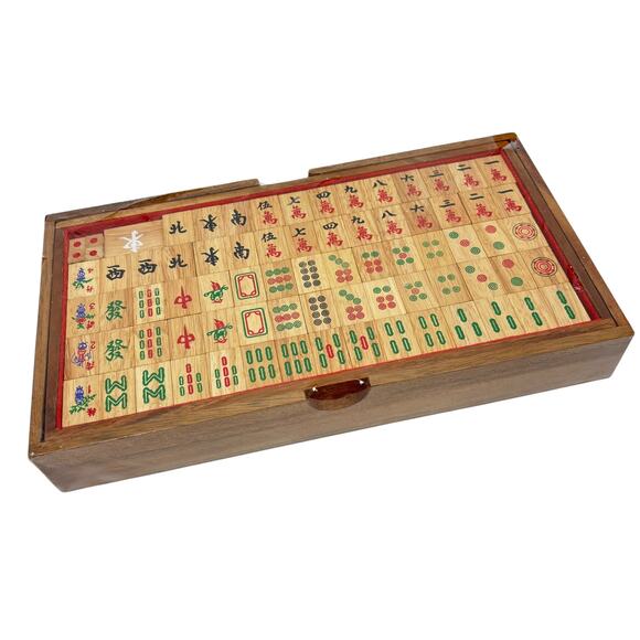 NEW Mahjong Set w/ Case Mango Wood Wooden Tile Game Chinese Domino Adult - Picture 3 of 6